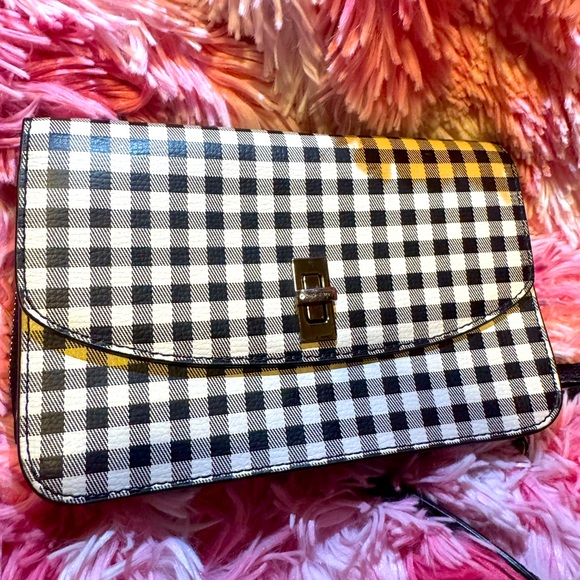 Henri Bendel Crossbody Wallet on a String Clutch Gingham Pebble Leather Rare - Picture 8 of 14